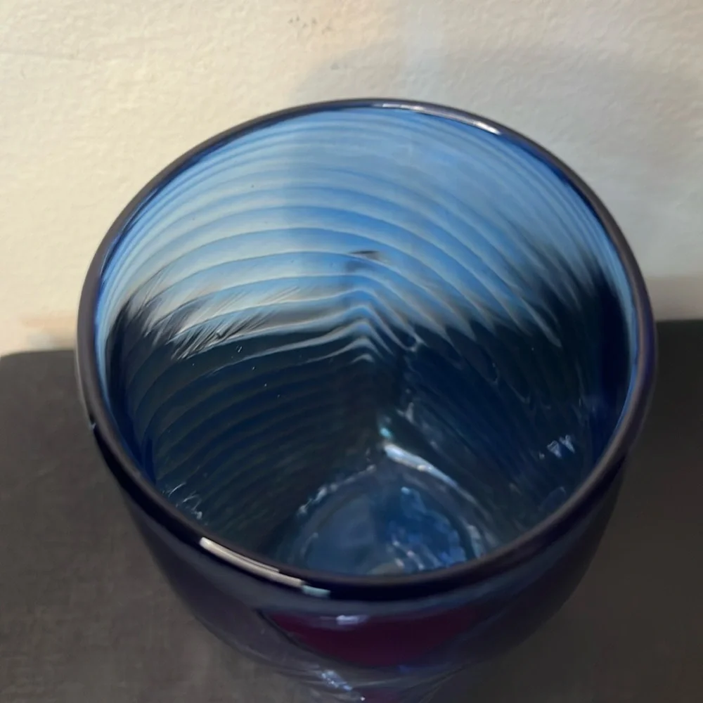 Handmade Blue Optic Squared Glass Tumbler Signed‎ Dated 17
